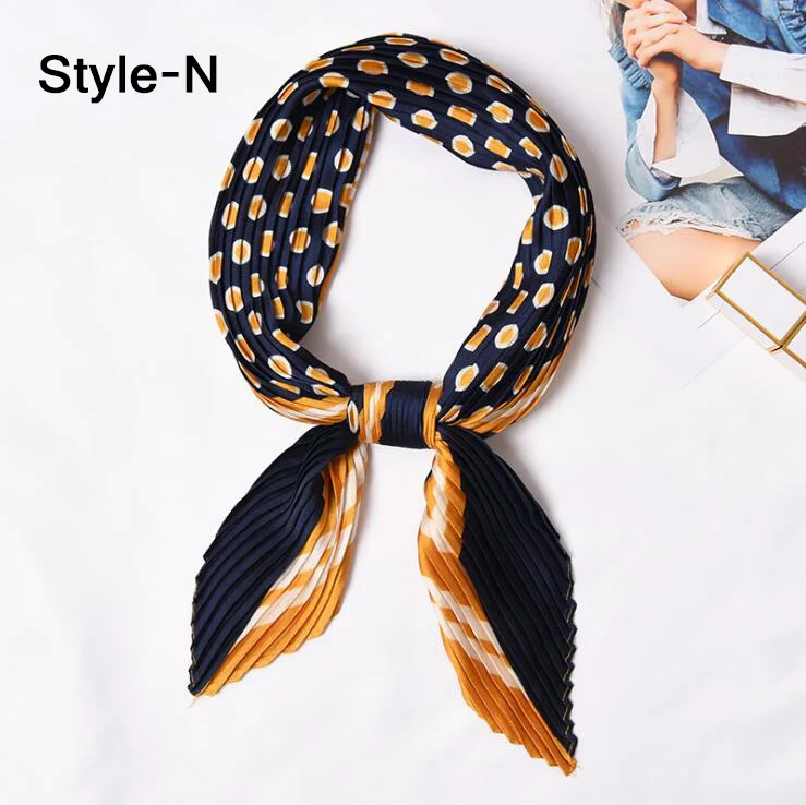 Ретро небольшой квадратный шелковый шарф повязка для волос женские плиссированные шарфы-повязки многоцветная полосатая повязка для головы с принтом носовой платок - Цвет: Style-N