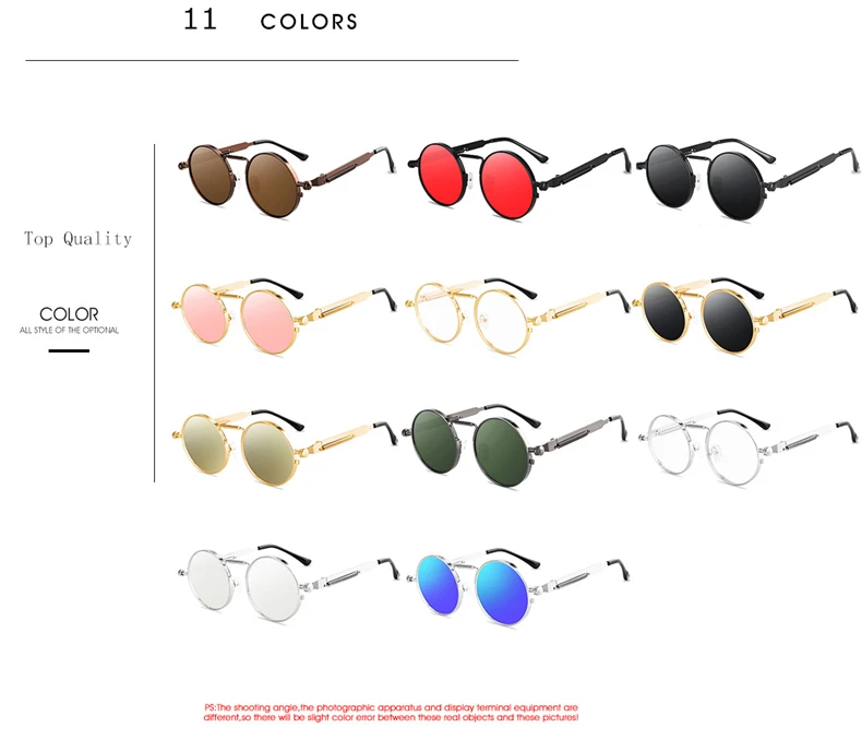Top Quality Gothic Punk Sunglasses Men 2021 Trend Classic Round Male Sun Glasses Mirror Vintage Eyewear Cool Neutral UV400 Shade (7)