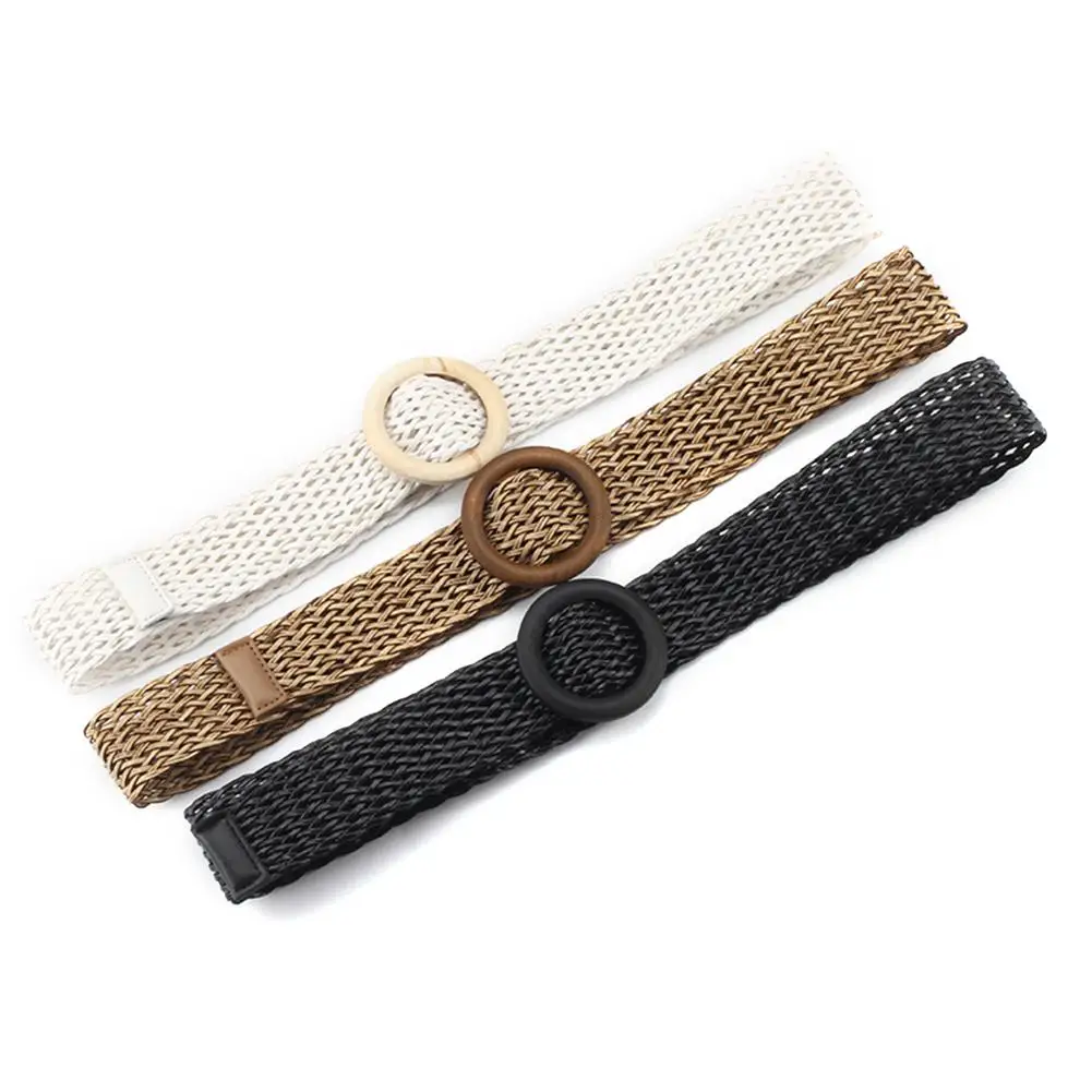 

Women Braided Belts Waist Band Strap Dress Elastic Straw Shape Wide Belt For Woman Fashion Handwoven Waistband