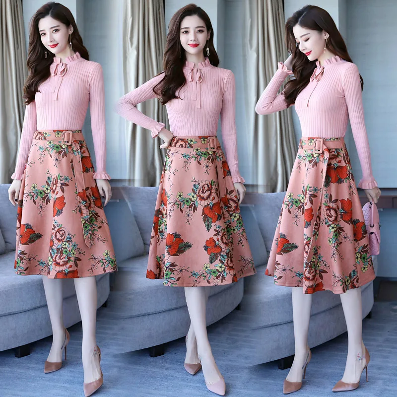 

Simple Cool Slimming Slim Fit Versatile Pocket Printed Set/Suit Skirt 2018 Autumn Trend