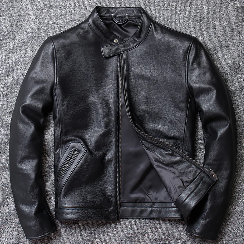 

2020 North American Style Mens Cow Leather Jacket Coat Brand Designer Black Genuine Leather Coat For Men Overcoats European A843