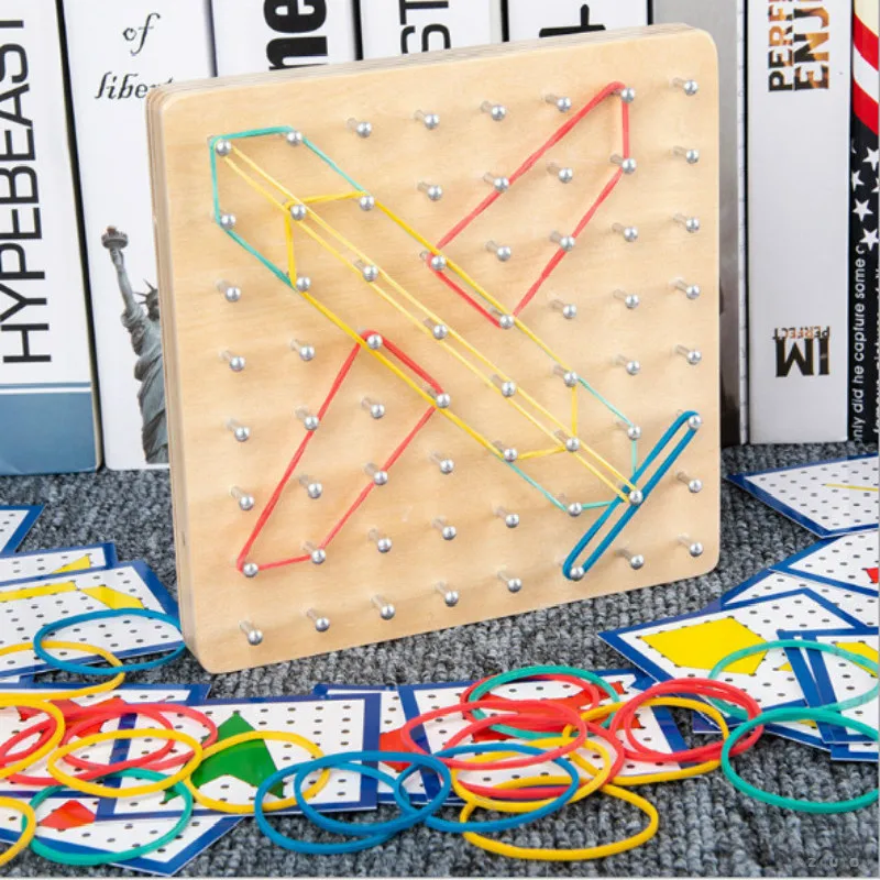 

Montessori Toys Kids Creative Graphics Rubber Tie Nail Boards with Cards Children Educational Wooden Toys Preschool