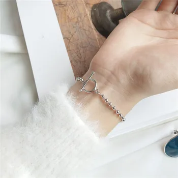 

RUIYI 925 Sterling Silver Bracelets Korean Trendy OT Buckle Clasp Beads Chain Bracelets Women Stylish Fine Jewelry Lovers Gift