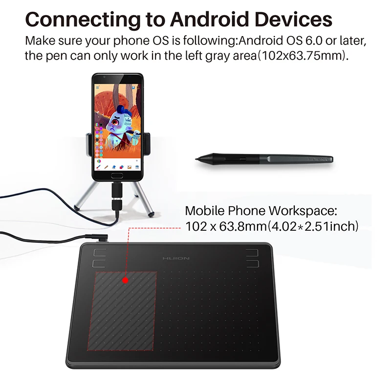 HUION Drawing Tablet HS64 6x4 Inches Graphic Painting Tools with Battery-Free Stylus pen for Phone Android MACOS - Image 6