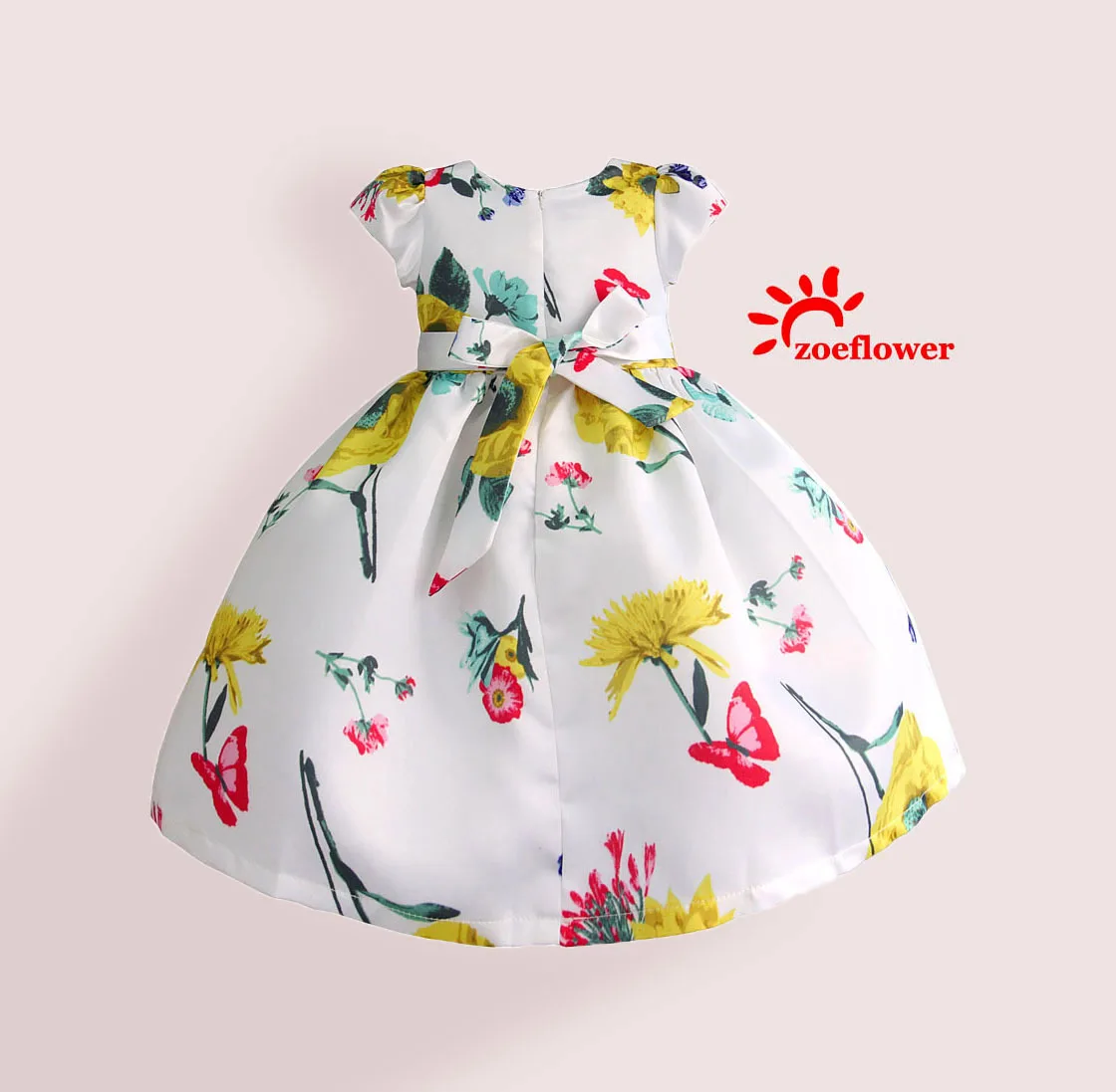 Zoeflower/ летний стиль; двухслойное платье с короткими рукавами и принтом бабочки для девочек; повязка для волос