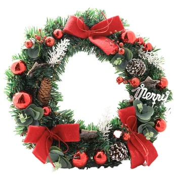 

40cm Artificial Christmas Door Wall Decoration Wreath With Pine Cone Ball And Bowknot Gifts For Christmas Ghirlanda Natale