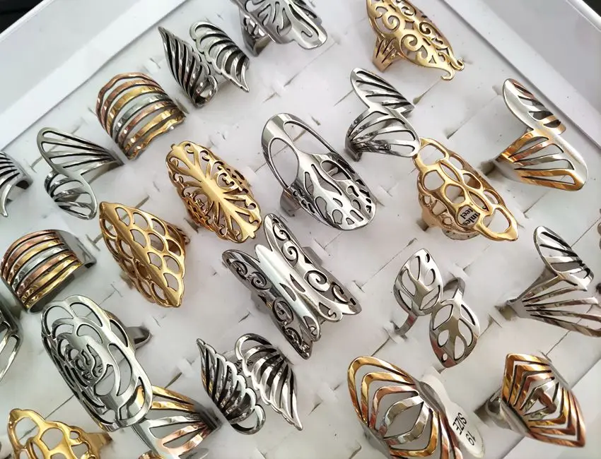 20pcs Big Mix Exaggerated Style Vintage Women Stainless Steel Ring Wholesale Carved Flower Charm Rings for Woman 4