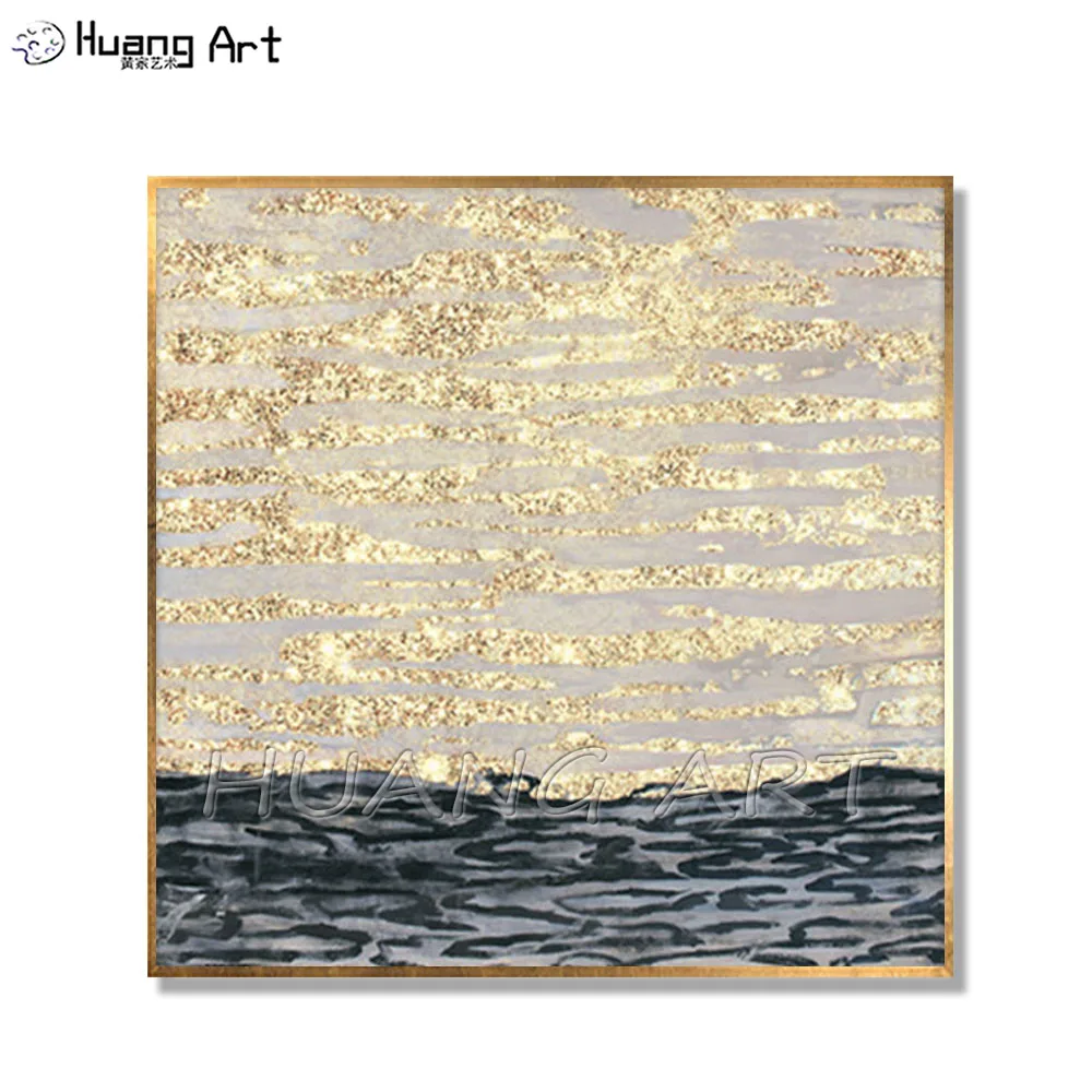 

High Skill Artist 100% Handmade Modern Gold Foil Oil Painting Glitter Abstract Oil Painting on Canvas for Living Room Decor Art