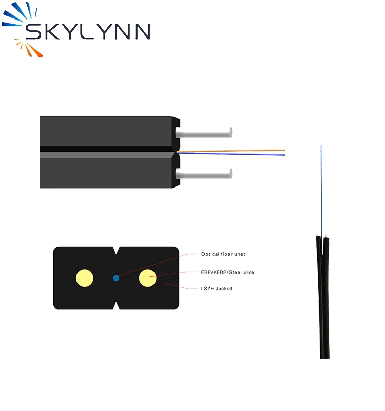 1KM Single Mode G652D/G657A1/G657A2 Single Core FTTH Fiber Optic Indoor Drop Cable with Steel Wire Strength Member LSZH Jacket