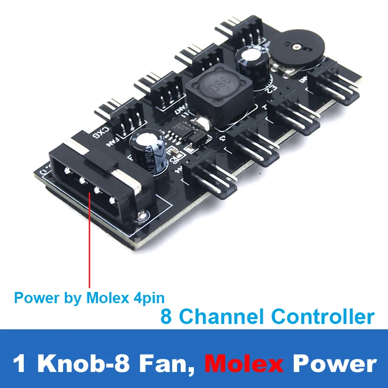 3pin Скорость вентилятора Управление ler, Molex 4pin или SATA проволочная втулка вентилятора Управление; 6/8 способ, вентилятор, Управление ручка для 3 pin 12V чехол вентилятор Cooler - Цвет: 1-Knob 8 Fan-Molex