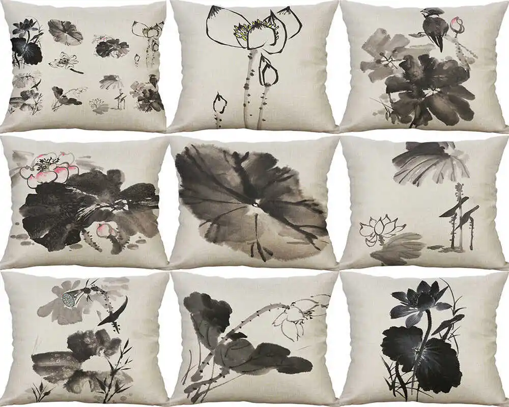 

Flower Painting Case Home Cushion Linen Art Cover Sofa Cotton 18\" Decor Pillow
