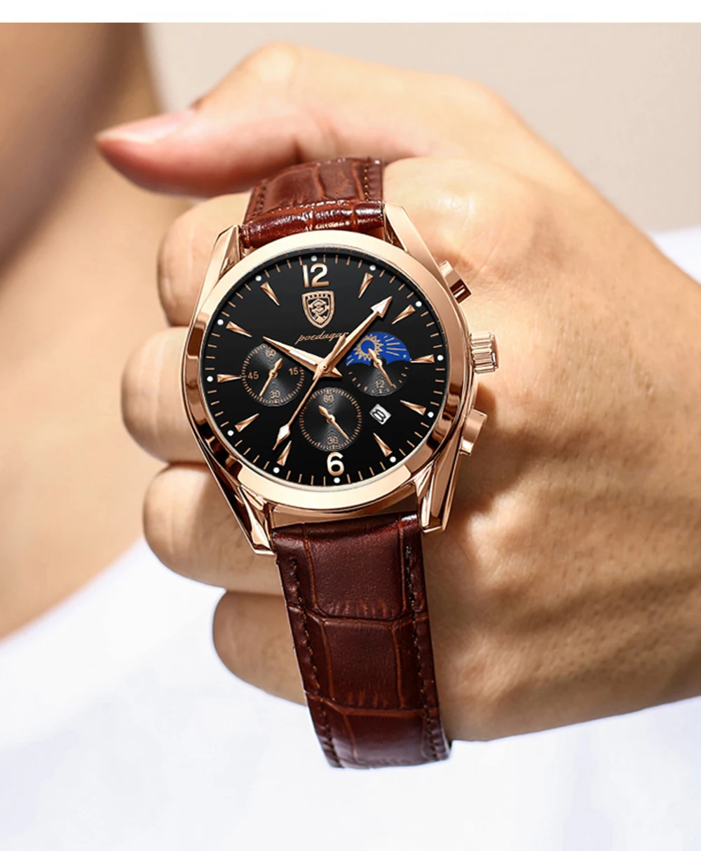 POEDAGAR 2021 New Fashion Men's Watch Leather Top Brand Luxury Waterproof Sports Mens Wristwatch Quartz Relogio Masculino Casual