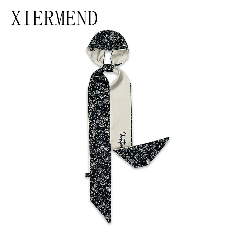 

2021 small leaves long scarf hair fairy wrist ribbon add long silk scarves female south Korean women skinny scarf