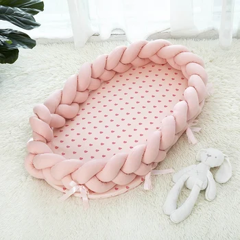 

Portable Newborn Sleeper Bed Woven Removable Cotton Protection Nest Pad Baby Uterine Bionic Crib Travel Bed-Pink