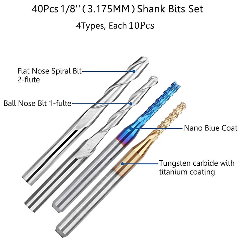 End Mill Combination Kit Set, 40 PCS CNC Router Bits Cutter Cutting