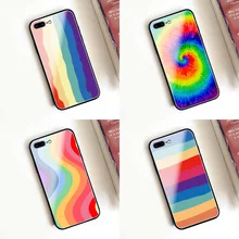 

For Poco F3 cases Rainbow simple striped glass phone case