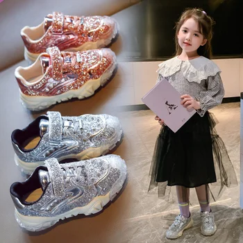 

AAdct 2020 girls shoes new autumn sports little kids shoes for girls Brand running children casual shoes Sequins