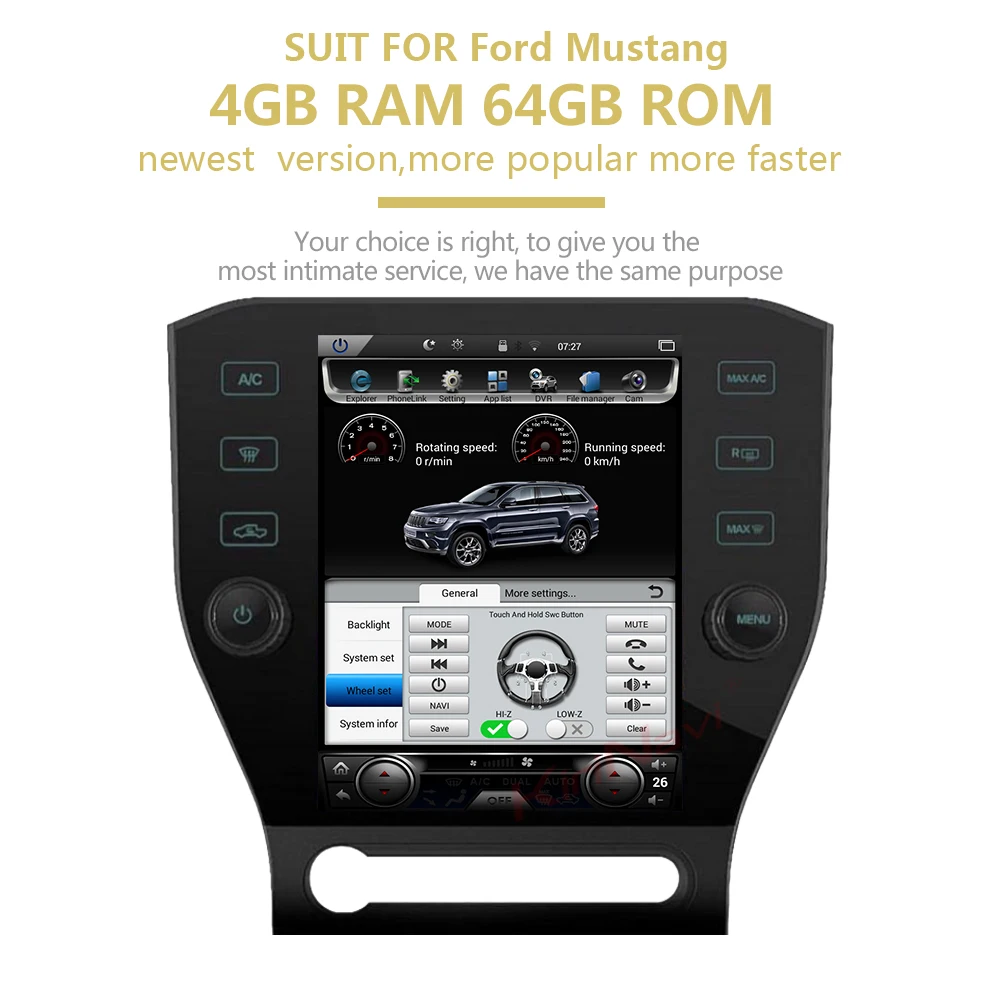 KiriNavi вертикальный экран Tesla style 10,4 ''Android 8,1 автомобильный Радио gps навигатор для Ford Mustang 1 Din DVD Автомобильный плеер