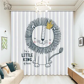 

NYAA Curtain For Living Room Geometric Kids Cartoon Bedroom Curtain Lion Animal Window Treatment Drapes Ultra-thin Micro Shading
