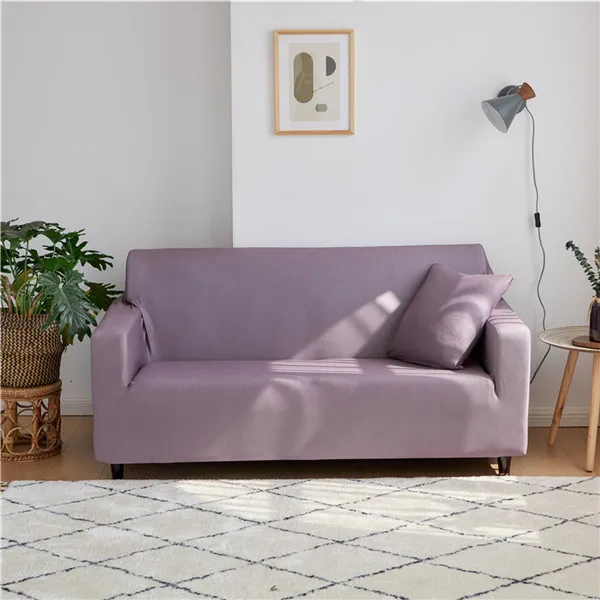Light Purple Solid Color Elastic Sofa Slipcovers Stretch Sofa Covers For Living Room Furniture Protector Armchair Couch Cover 1/2/3/4 Seater - Цвет: Light Purple