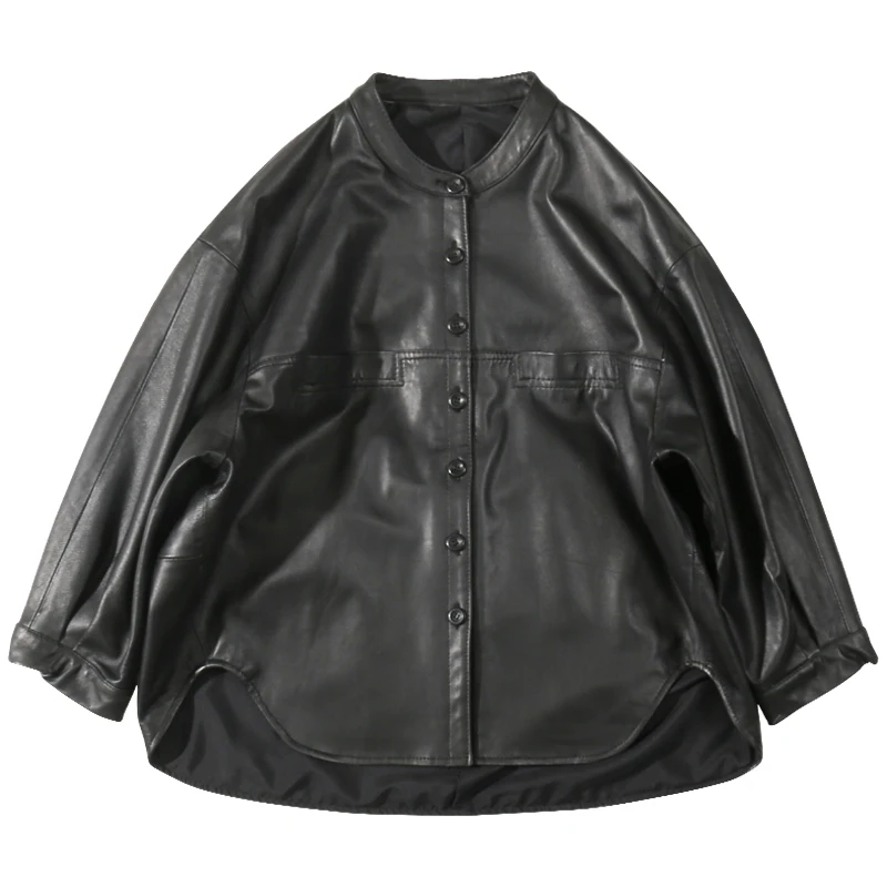 

2020 New Sheepskin Korean Short Round Neck Casual Style Women Genuine Leather Jacket