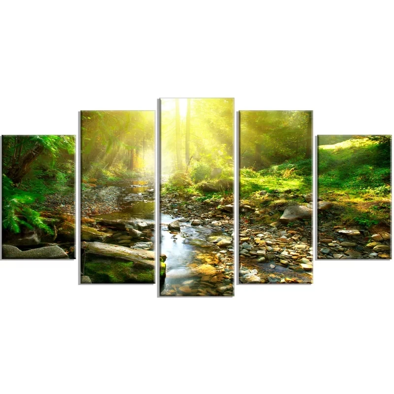 Печать плакатов Wall Art солнечного света модульная холст лес фотографии