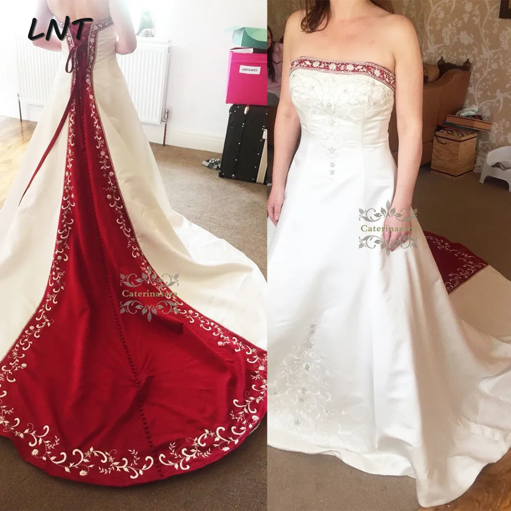 Свадебные платья без бретелек с вышивкой бисером длиной до пола Длинные