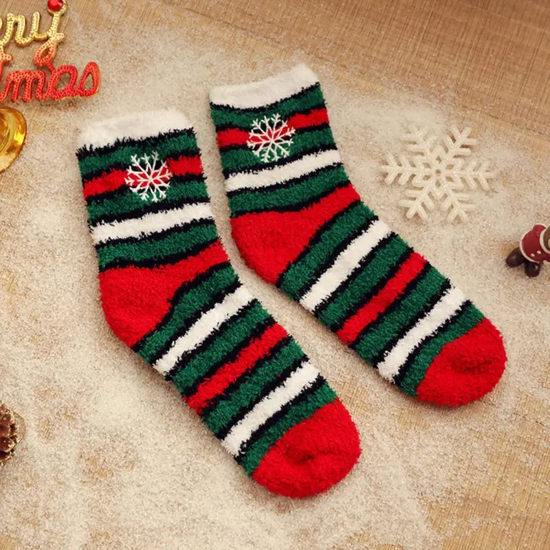6 пар, женские зимние Пушистые Носки-тапочки с рождественской вышивкой, теплые Чулочные изделия AXYD