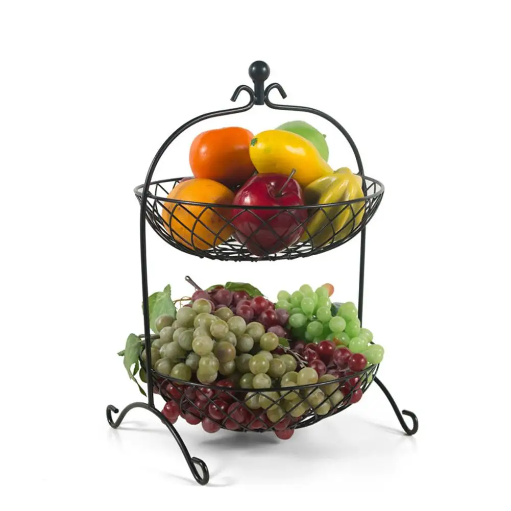 

Wrought Iron Double Layer Fruit Basket Metal Draining Fruit Basket Iron Storage Basket Tray For Cake Snack Fruit Bread