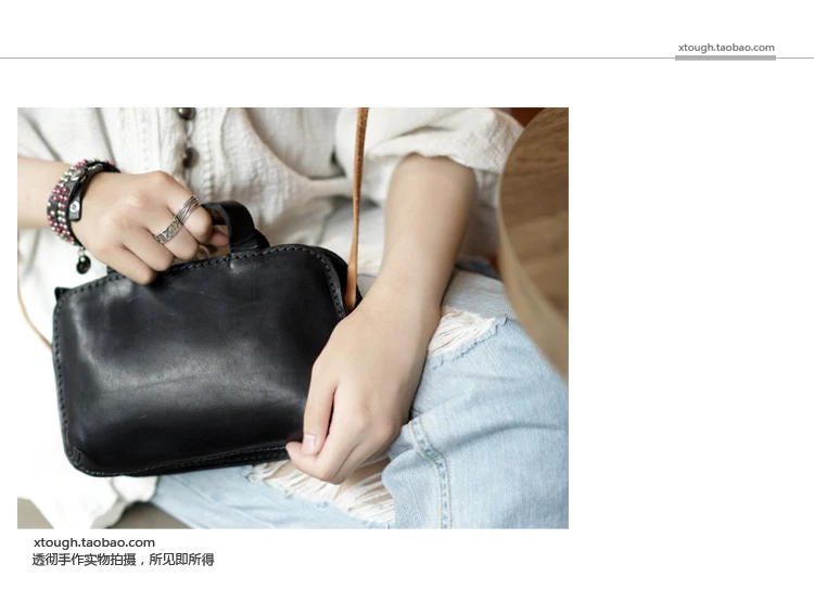 Retro genuine leather women handbag female small shoulder crossbody bag portable ladies vegetable tanned leather mini slung bags