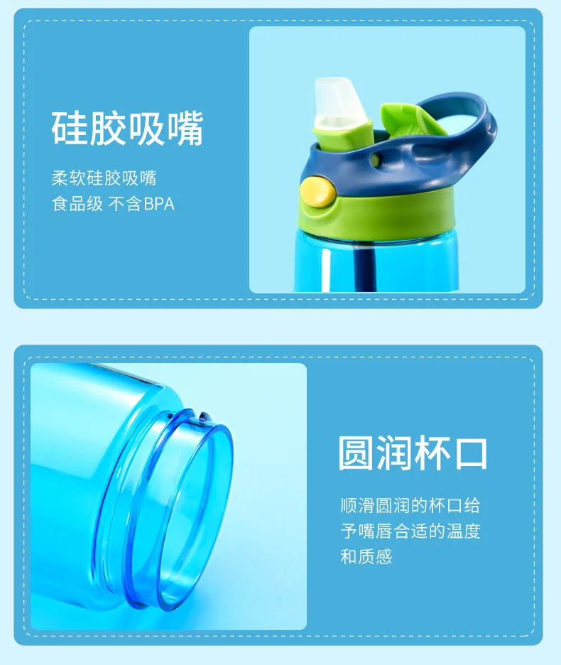 480ML Kids Water Cup Creative Safe Baby Feeding Cups With Straws Leakproof Water Bottles Outdoor Portable Children's Cups