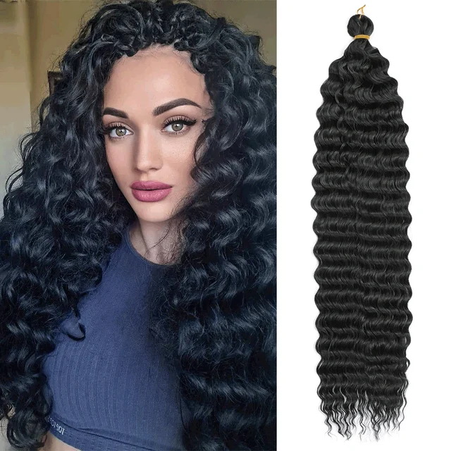 22-30inch Deep Wave Twist Crochet Hair Natural Synthetic Afro Curls Crochet Braids Ombre Braiding Hair  Extensions For Women #1B