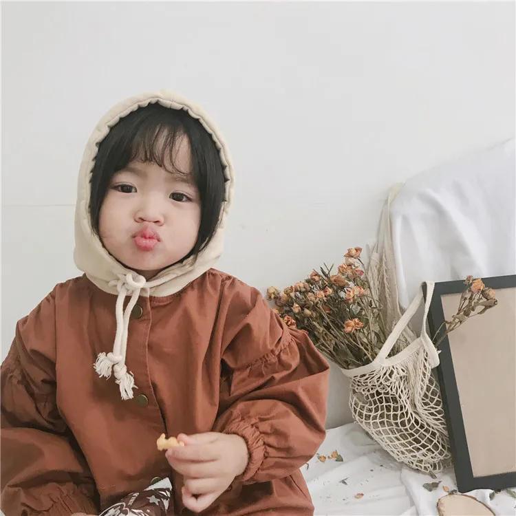 

2019 Autumn Clothing New Style Washed Cotton Hooded Trench Coat Mid-length Kids' Overcoat Women's