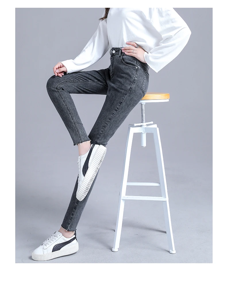 levis 501 Female Korean High Waist Jeans Women'S Winter Elastic Leggings Trousers Spring Autumn Leisure New Slim Pencil Tight Pants Lady buckle jeans