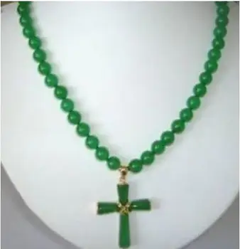 

FREE SHIPPING 8mm Green Cross Pendant Necklace 18"
