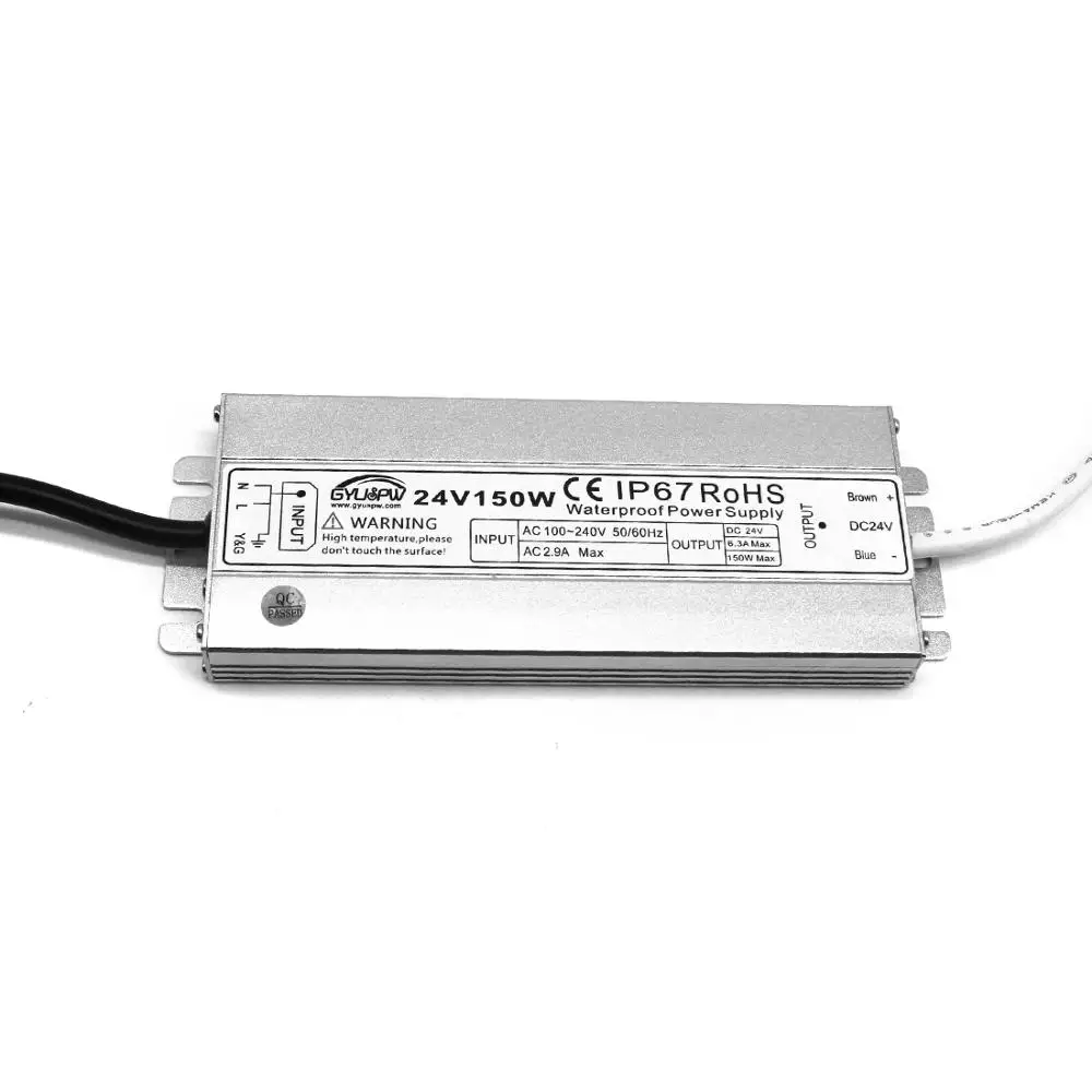 Ультратонкий 24V 6.3A 150W источник питания IP67 водонепроницаемые Трансформеры 100-240v Сетевой сетевой адаптер для использования вне помещения для светодиодной ленты света CCTV