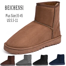 Повседневные зимние ботинки для мужчин и женщин; зимние ботинки; теплые хлопковые замшевые кроссовки; плюшевые ботильоны; зимняя Рабочая обувь; Уличная обувь; Размеры 35-45
