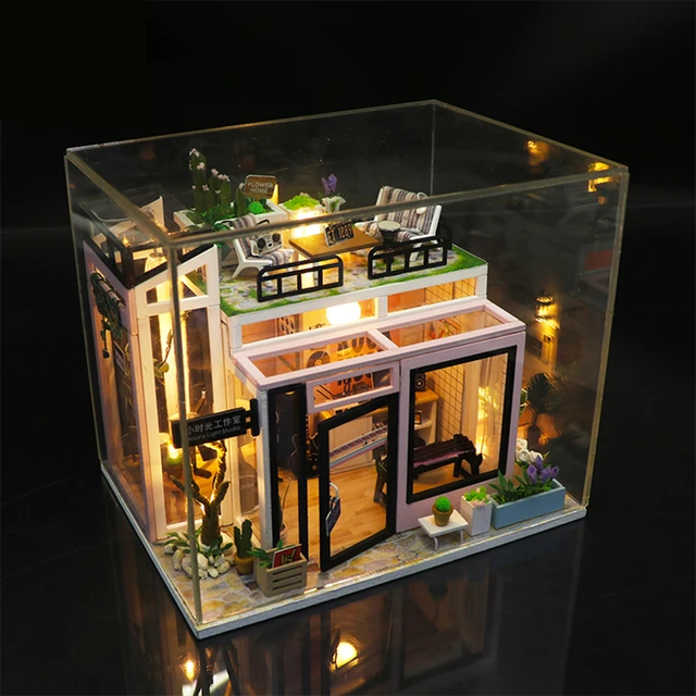 Handmade Romantic Coffee DIY House Toys Dollhouse Micro Landscape Furniture Dolls House Model Assembled Boy Girl Wood Models 5