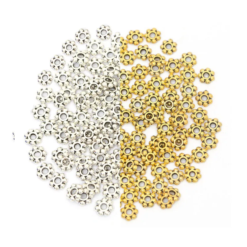

Wholesale 5.5mm Metal Vintage Silver Spacers Daisy Flower Metal Beads Handwork Tibetan Silver Spacer Beads for Jewelry Making