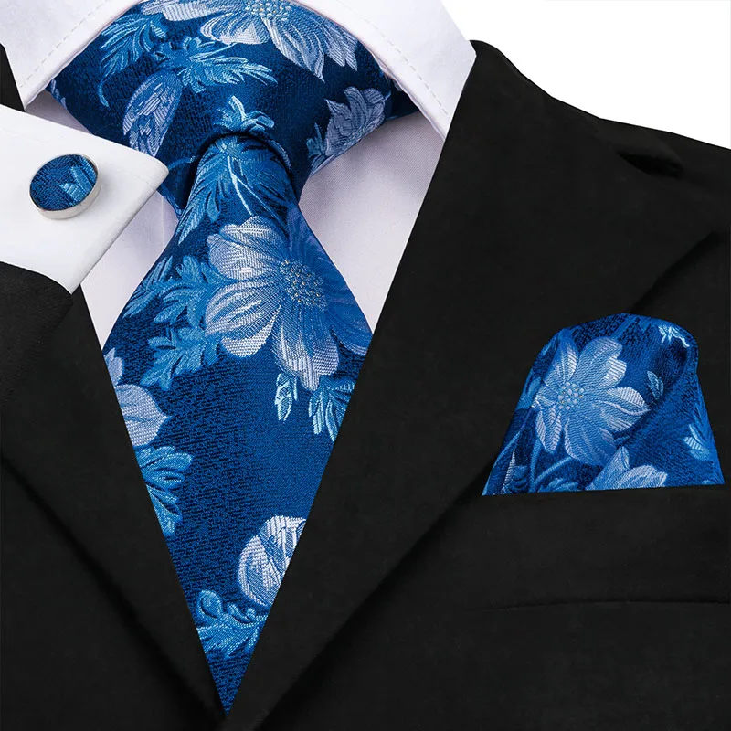 Hi-Tie, модный дизайн, синие галстуки для мужчин, роскошный галстук с узором пейсли, в полоску, однотонные, деловые, вечерние, свадебные, классические мужские галстуки, запонки, набор