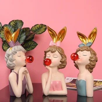 

sculpture modern art Nordic bubble blowing girl statues for decoration Modern Girl Decoration Home Decor Wedding Gift