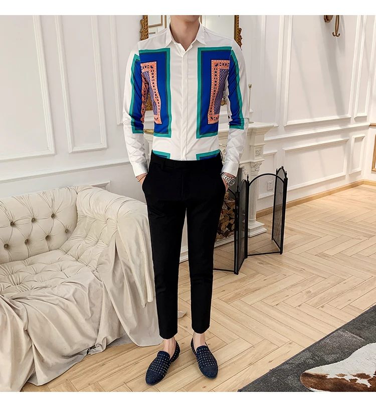 Стиль, премиум бренд, модная мужская рубашка с длинным рукавом с принтом/Мужская Высококачественная приталенная деловая рубашка с отворотом, размер S-4XL