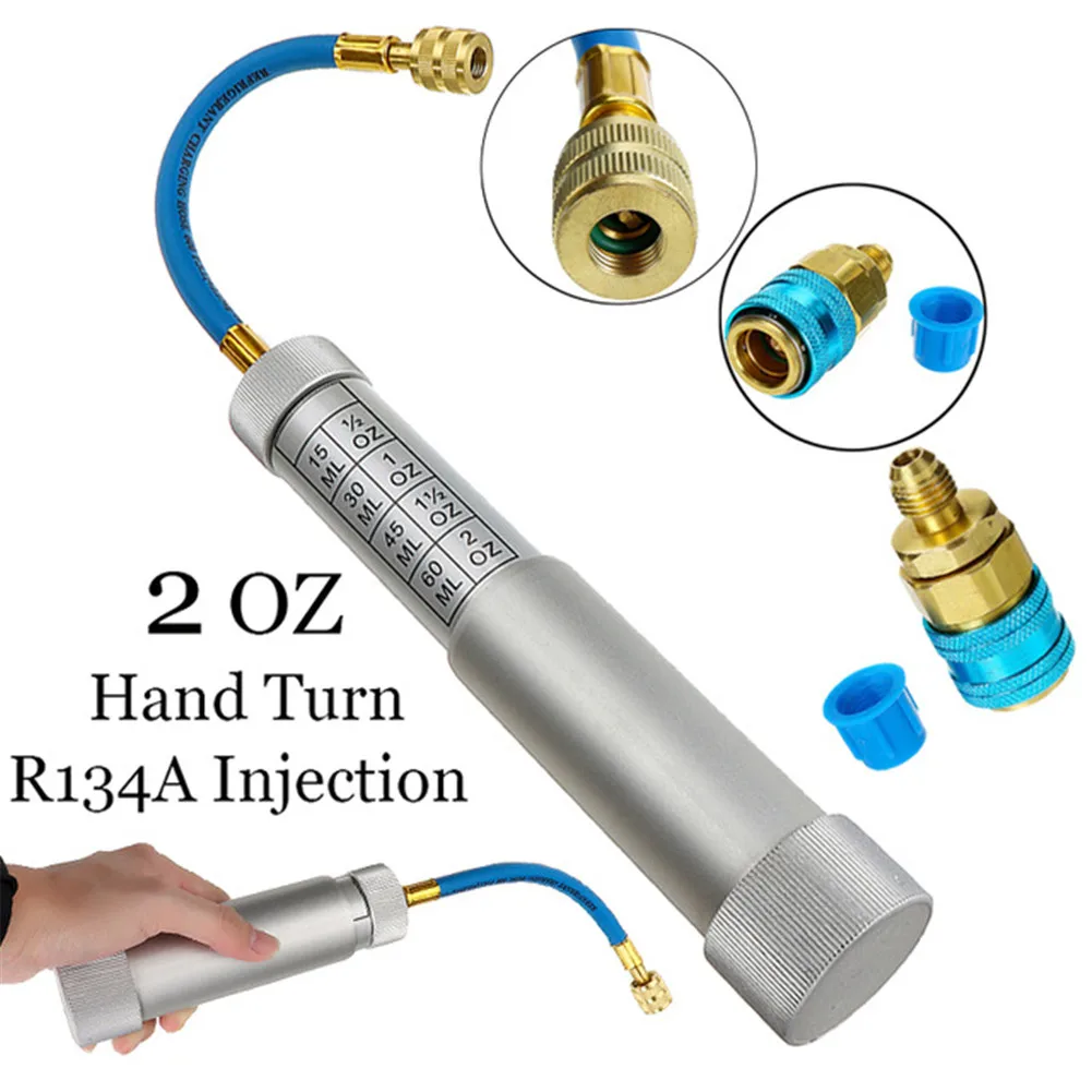 Oil&Dye Injector R134A 2 OZ Hand Turn Pump Olier Injection Car Auto A/C Adapter