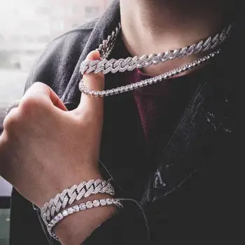 

Iced out bling 5A 5mm cubic zirconia cz tennis bracelet necklace hip hop bling jewelry for cool men boy high quality