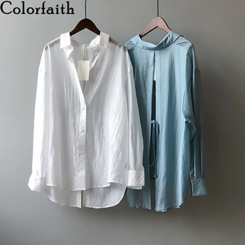 

Colorfaith New 2020 Women Autumn Blouse Shirts Casual Oversize Fashionable Office Lady Hollow Out Lace Up Split Long Tops BL0868