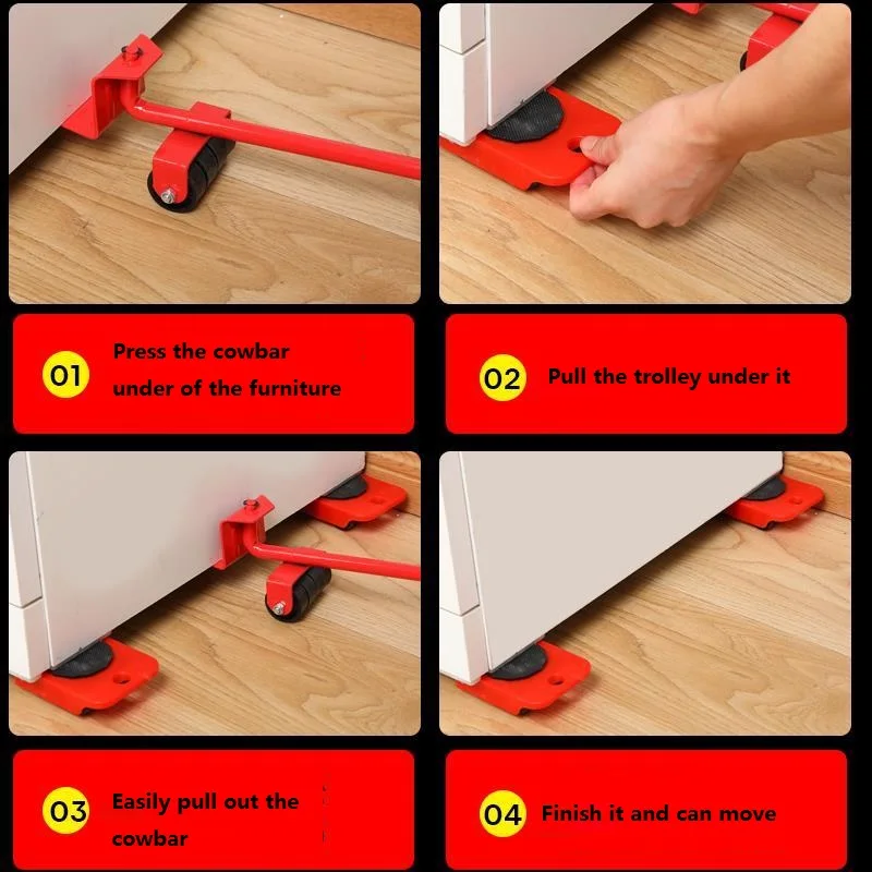

Furniture Mover Tool Set Profession Furniture Transport Lifter Heavy Stuffs Moving Tool 4 Wheeled Mover Roller+1 Wheel Bar Hand