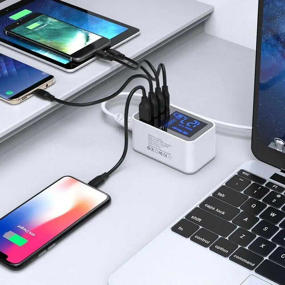 4 порта USB зарядное устройство для мобильного телефона цифровой ЖК-экран дисплей смартфон планшет зарядное устройство s type-C зарядное устройство US/EU/UK/AU разъем