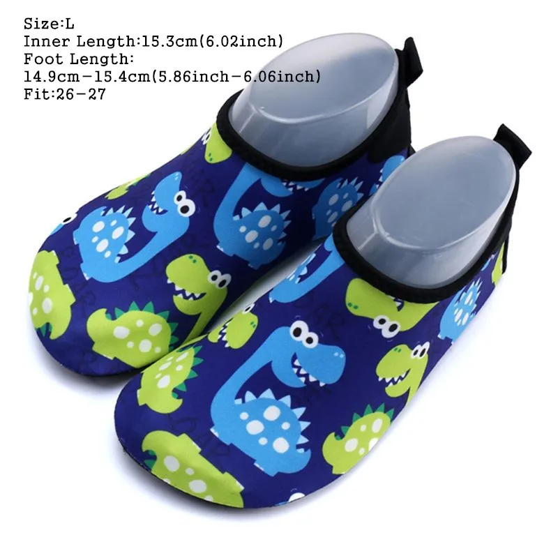 Toddler Kids Swim Water Shoes Cute Cartoon Dinosaur Monster Print Non-Slip Rubber Sole Quick Dry Barefoot Aqua Beach Pool Socks - Цвет: 3--L