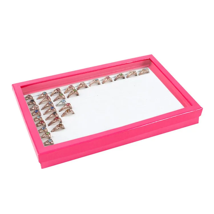 100 шт. коробка для демонстрации ювелирных изделий контейнер для хранения колец/сережек/браслетов с прозрачным окошком органайзер для хранения ювелирных изделий для девушек - Цвет: Розовый