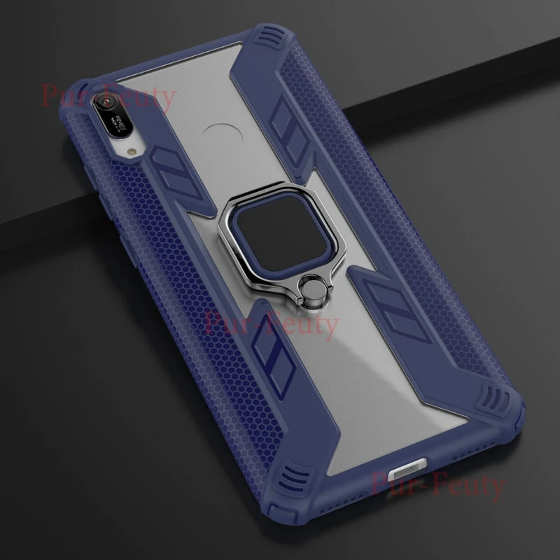 Чехол для huawei dupro DUB L22 LX2 Силиконовый Броня бампер ударопрочный металлический кольцо сверхмощный защитный чехол для huawei Enjoy 9 - Цвет: Темно-синий